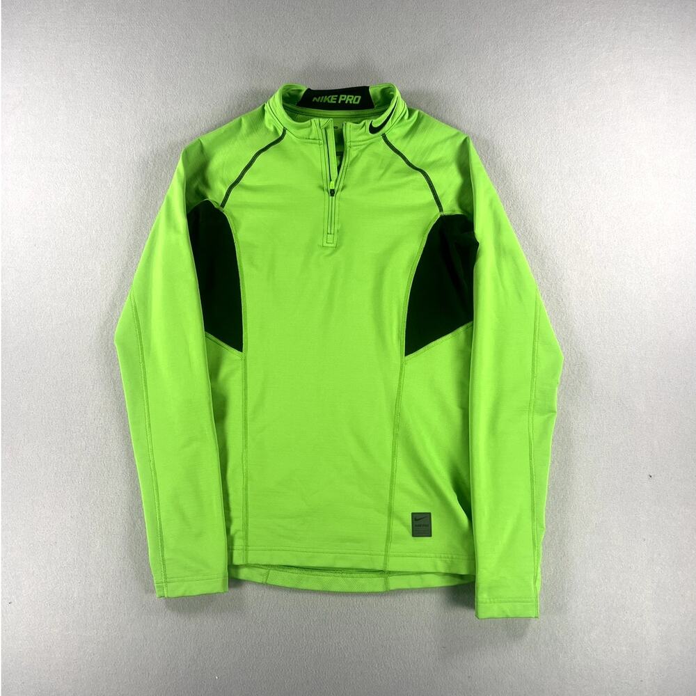 Nike Pro Pullover Mens Small Green Dri-Fit Half Zip Performance Thumbholes Gym